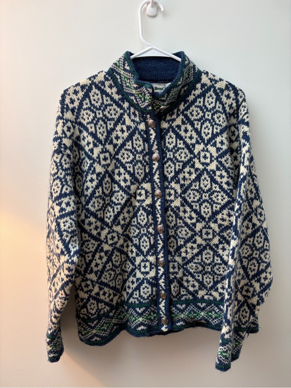 VTG LL Bean Women S Fair Isle Cardigan Sweater Nordic Wool Geometric